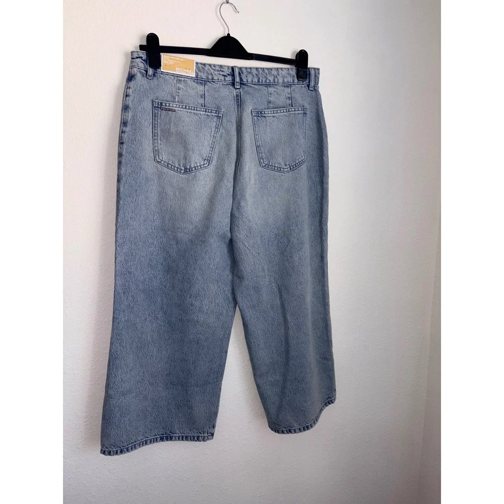 Michael Kors Selma Crop Wide Leg Jeans Light Wash Blue High Rise Denim Womens 16